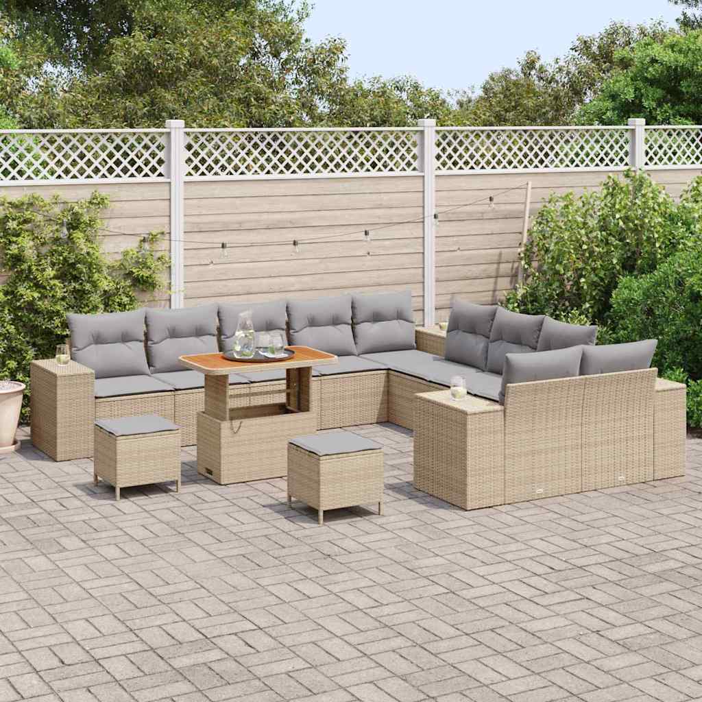 Havesofa Sæt 13 stk. Beige og lys grå polyrattan