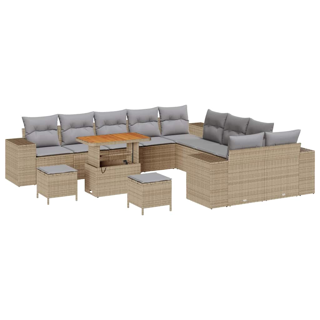 Havesofa Sæt 13 stk. Beige og lys grå polyrattan