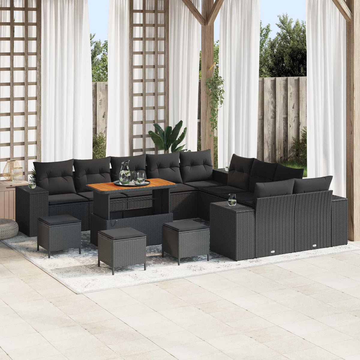 Havesofa Sæt 14 stk. Sort polyrattan