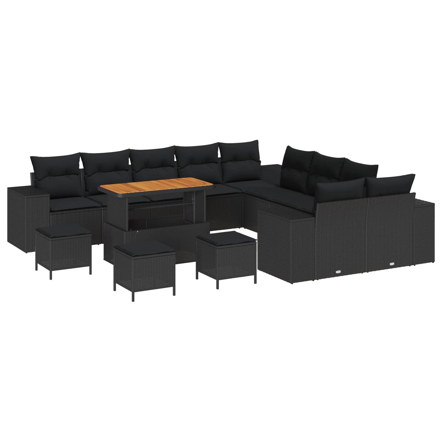 Havesofa Sæt 14 stk. Sort polyrattan