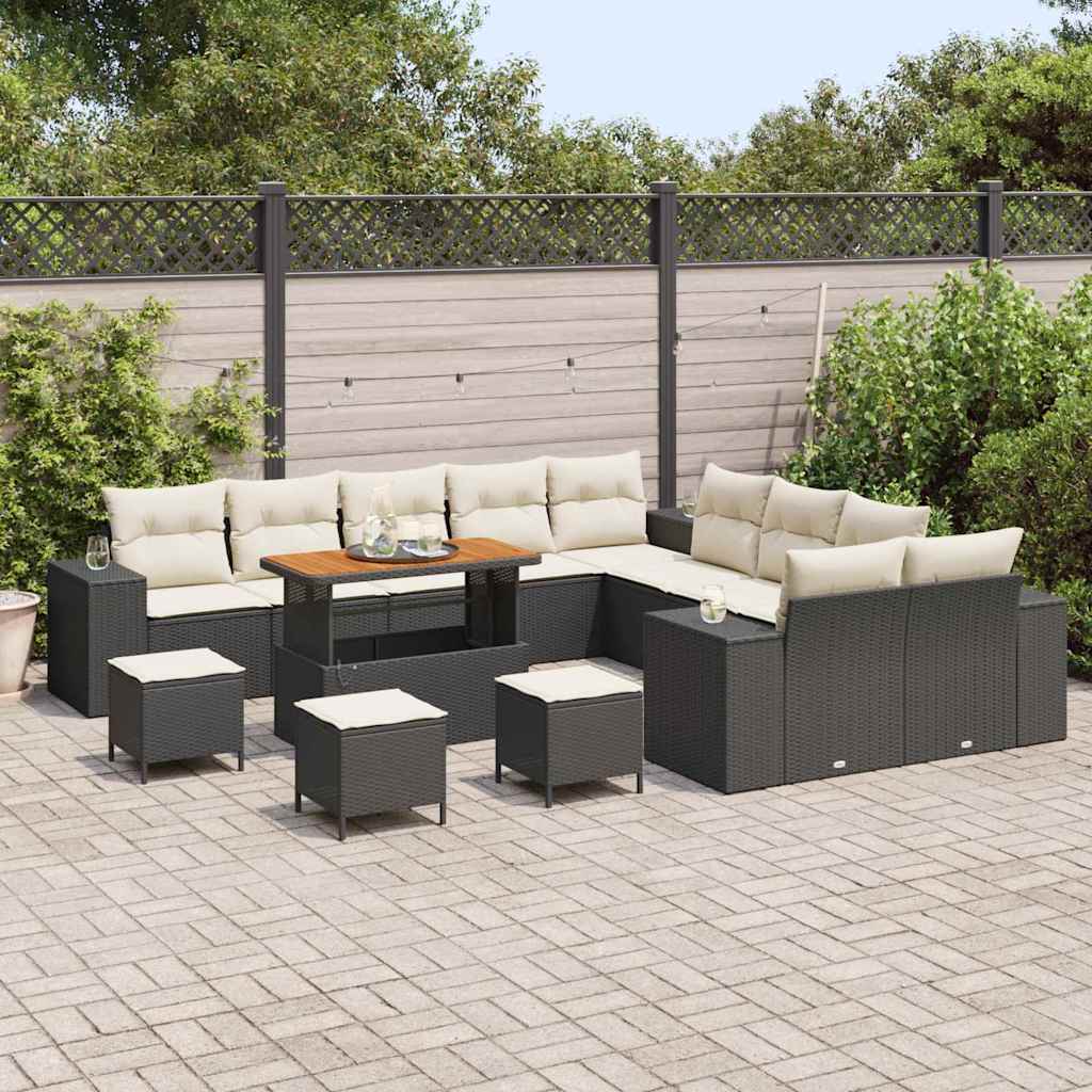 Havesofa Sæt 14 stk. Sort og Cream polyrattan