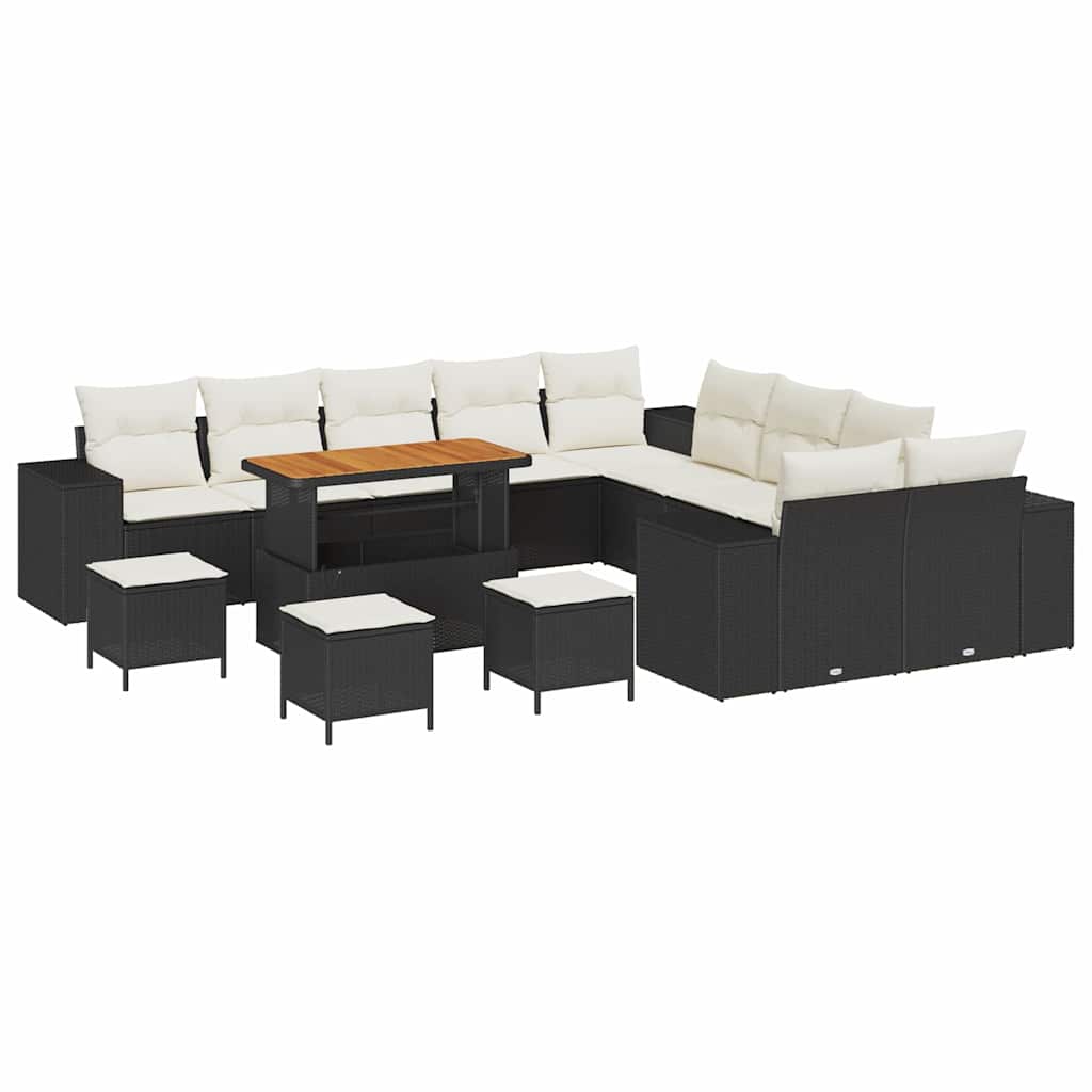 Havesofa Sæt 14 stk. Sort og Cream polyrattan