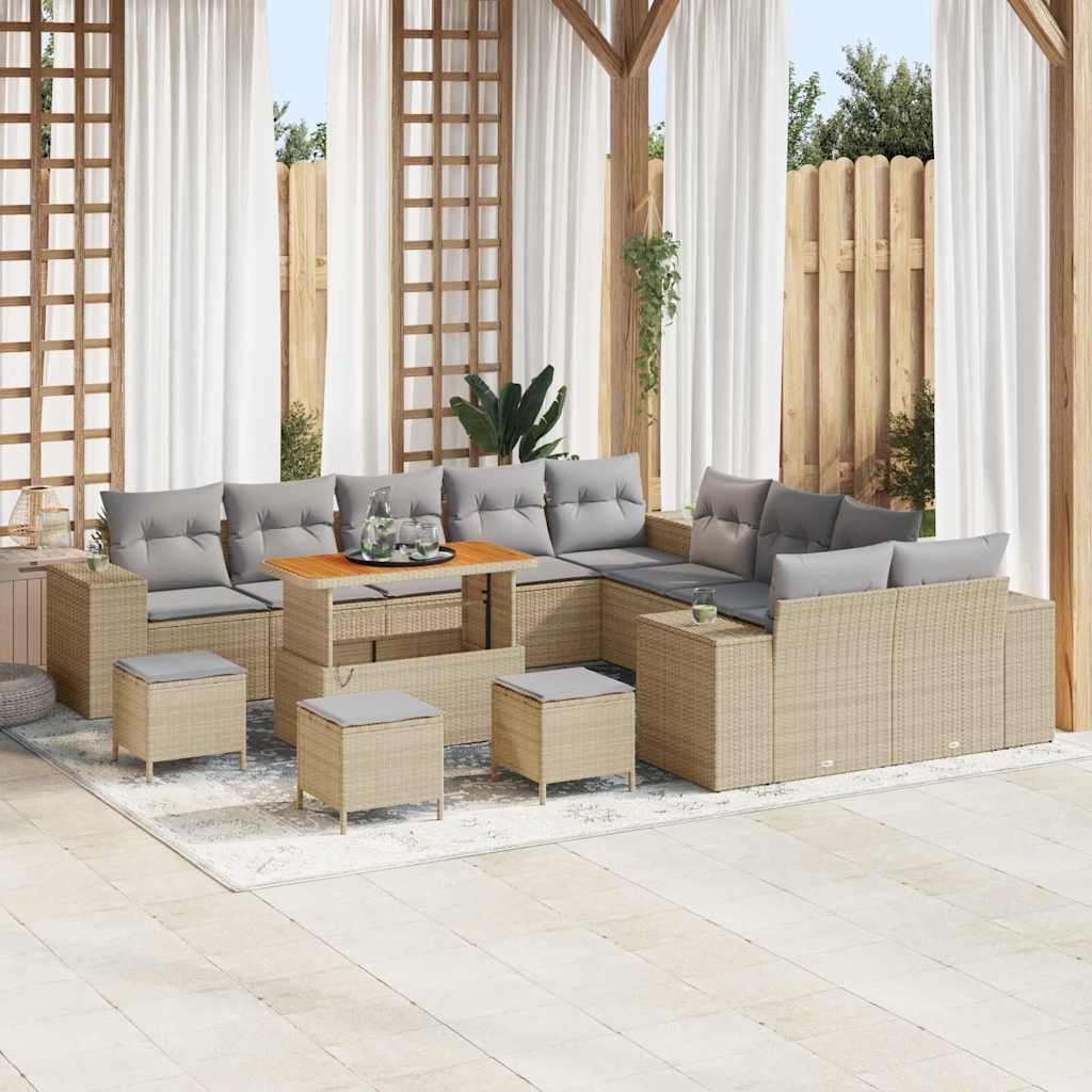 Havesofa Sæt 14 stk. Beige og lys grå polyrattan