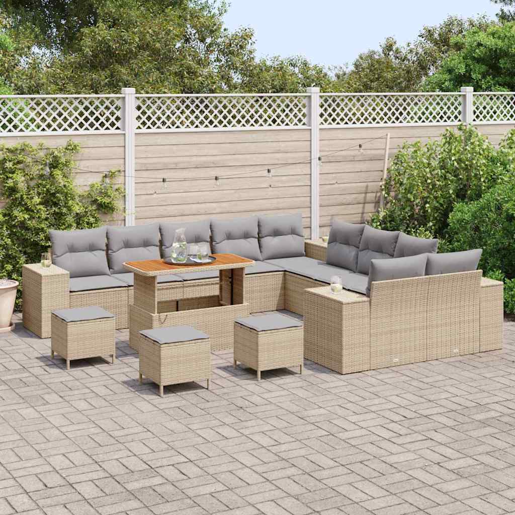 Havesofa Sæt 14 stk. Beige og lys grå polyrattan