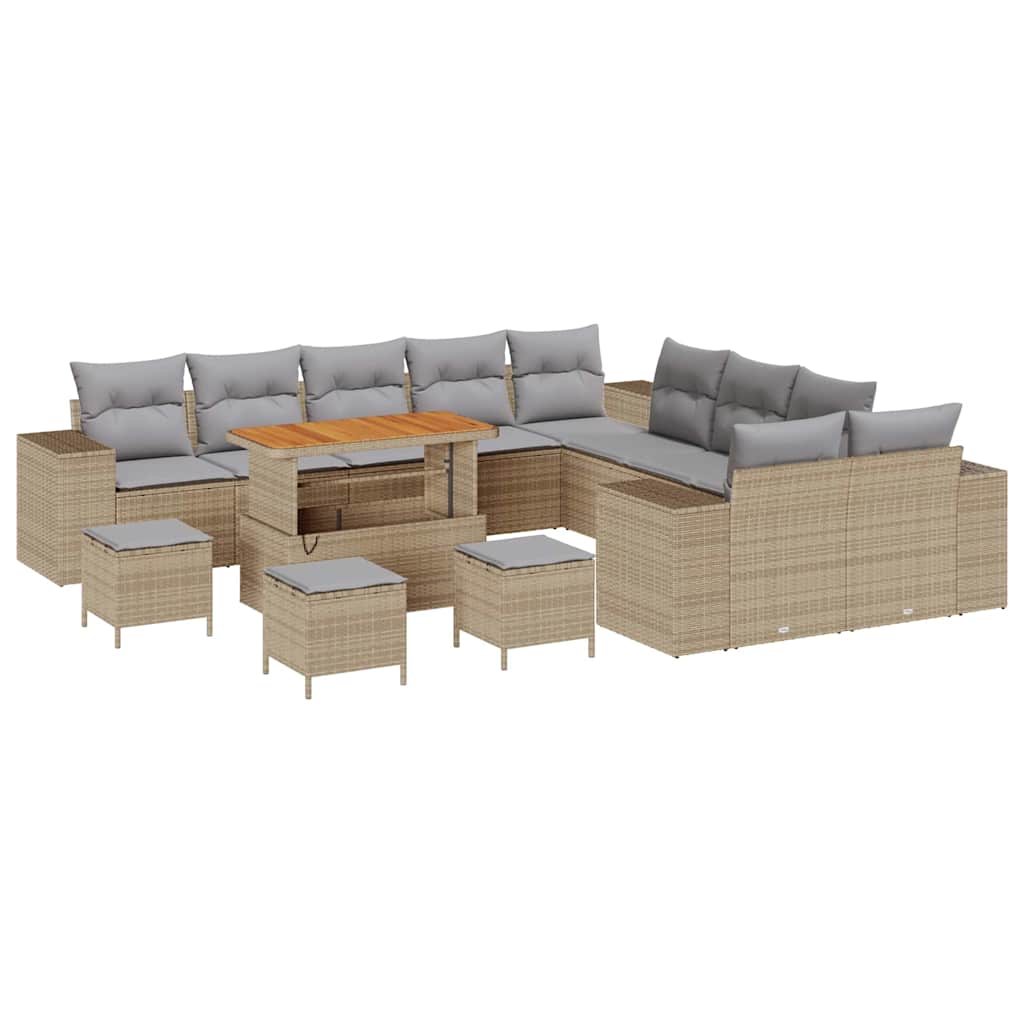 Havesofa Sæt 14 stk. Beige og lys grå polyrattan