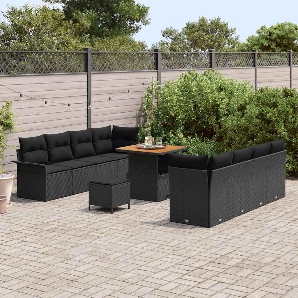 Havesofa Sæt Sort Poly Rattan og Stål og Massivt akacietræ