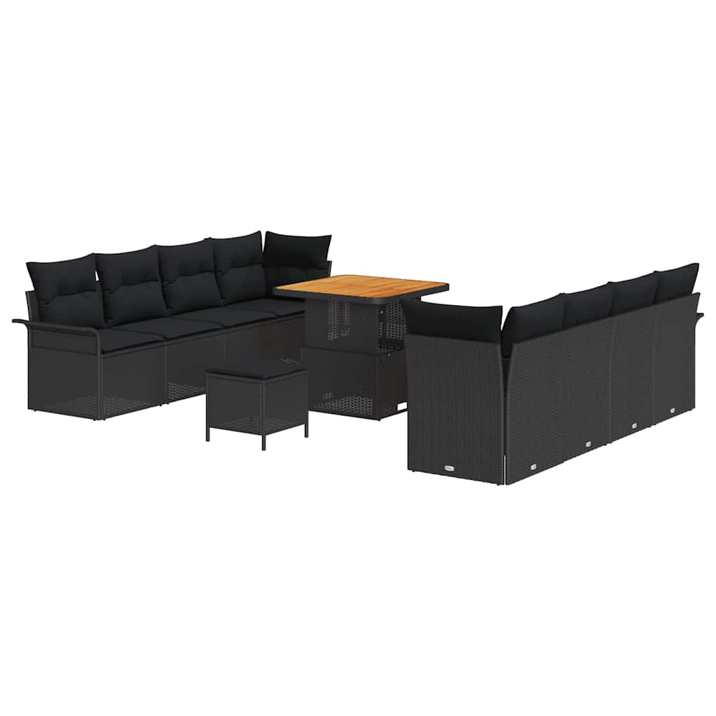 Havesofa Sæt Sort Poly Rattan og Stål og Massivt akacietræ