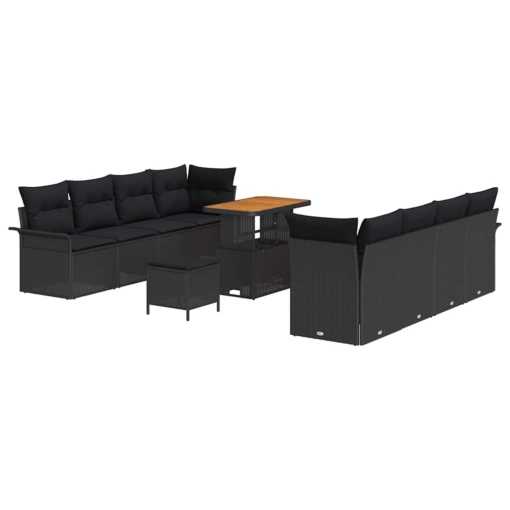 Havesofa Sæt Sort Poly Rattan og Stål og Massivt akacietræ