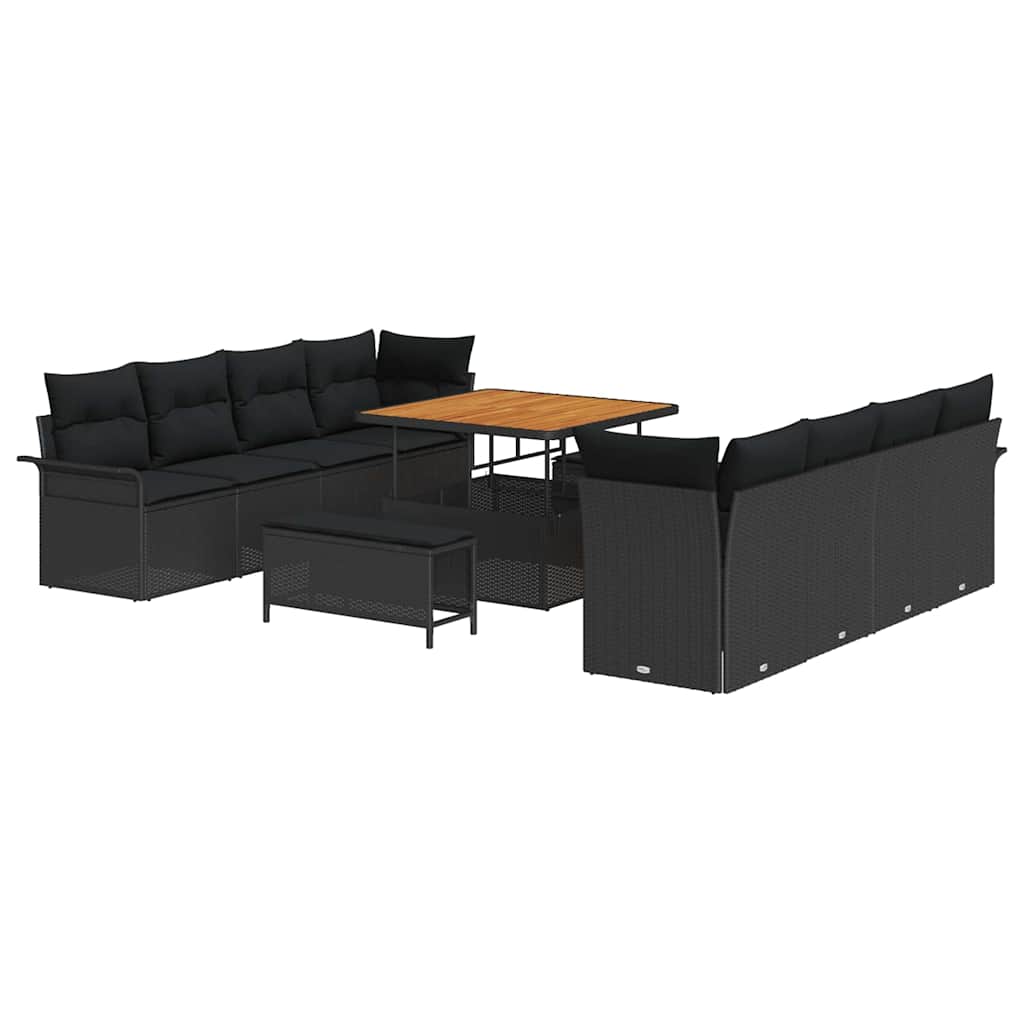 Havesofa Sæt Sort Poly Rattan og Stål og Massivt akacietræ