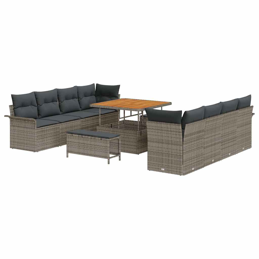 Havesofa Sæt Grå Poly Rattan og Stål og Massivt akacietræ