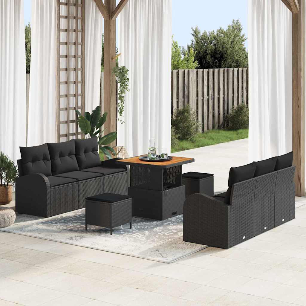 Havesofa Sæt 9 stk. 8-Antal sæder Sort