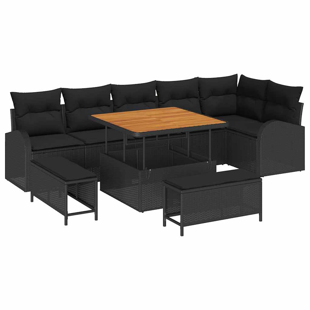 Havesofa Sæt 9 stk. 8-Antal sæder Sort