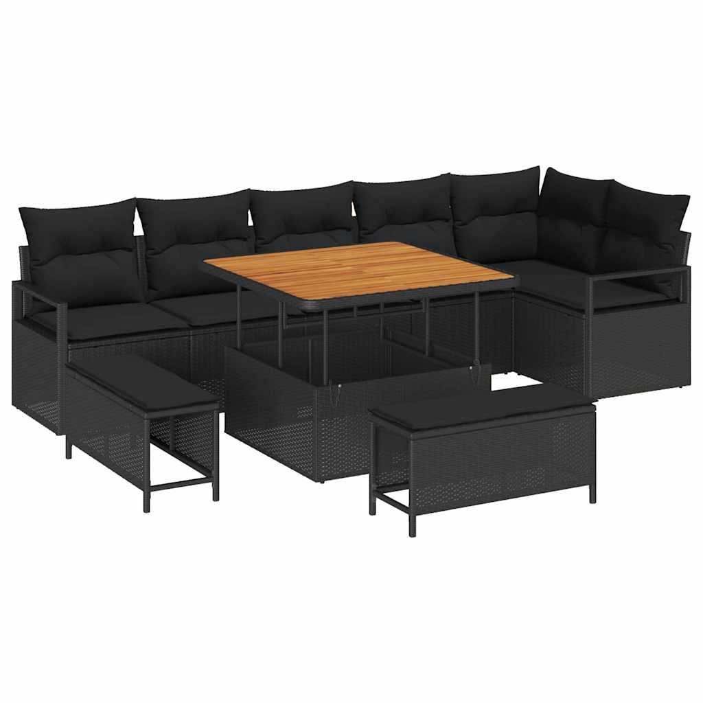 Havesofa Sæt 9 stk. 8-Antal sæder Sort