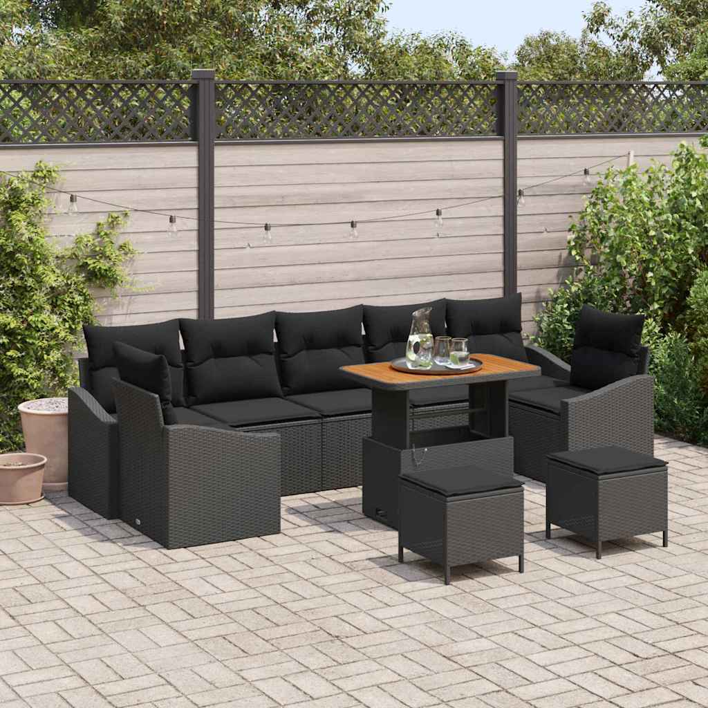 Havesofa Sæt 10 stk. 9-Antal sæder Sort Poly rattan
