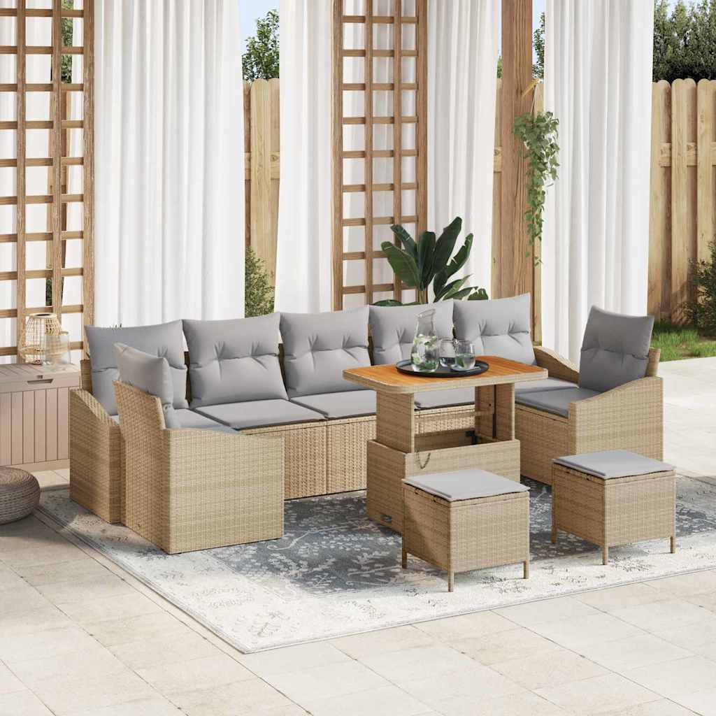Havesofa Sæt 10 stk. 9-Antal sæder Beige Poly rattan