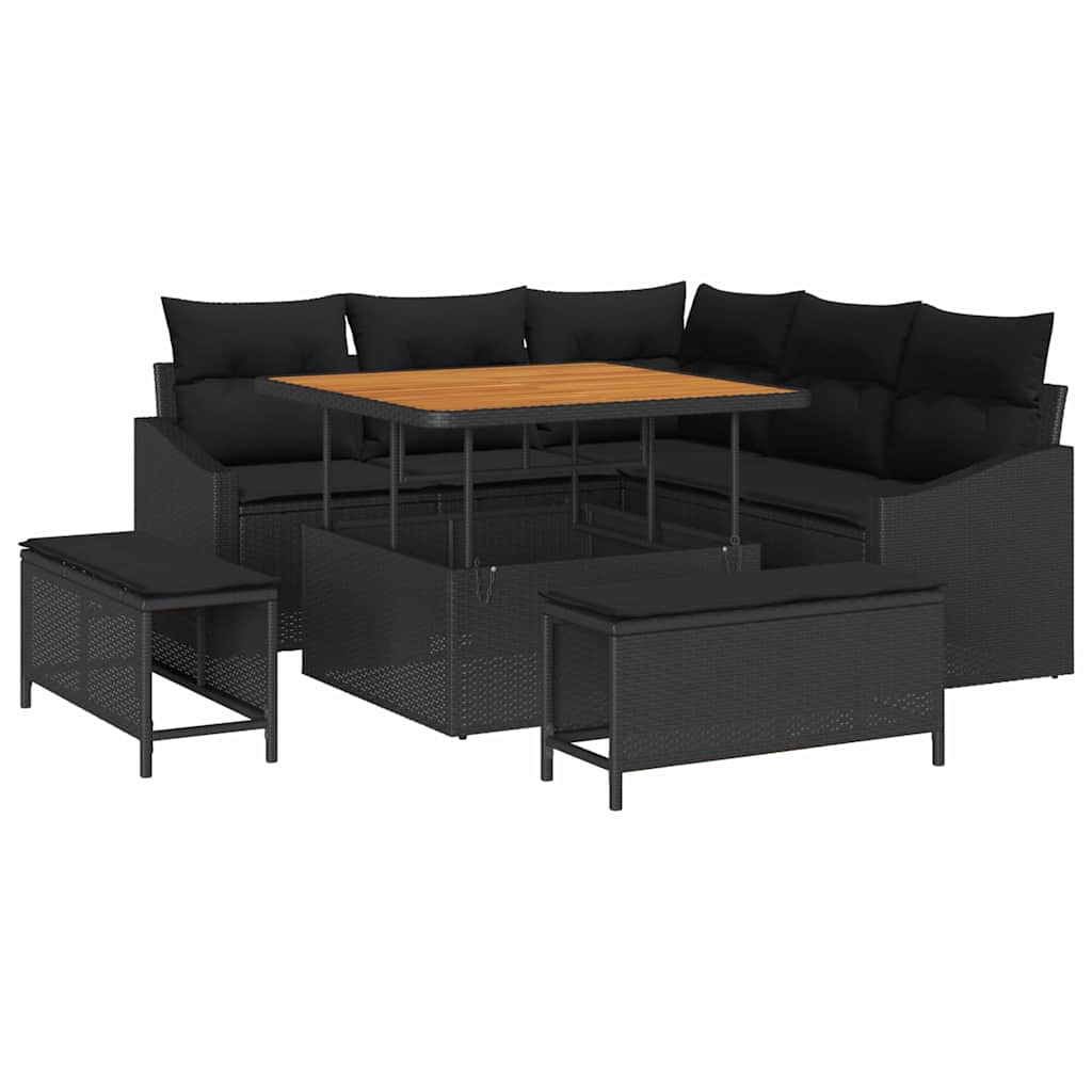 Havesofa Sæt 8 stk. 7-Antal sæder Sort Poly rattan