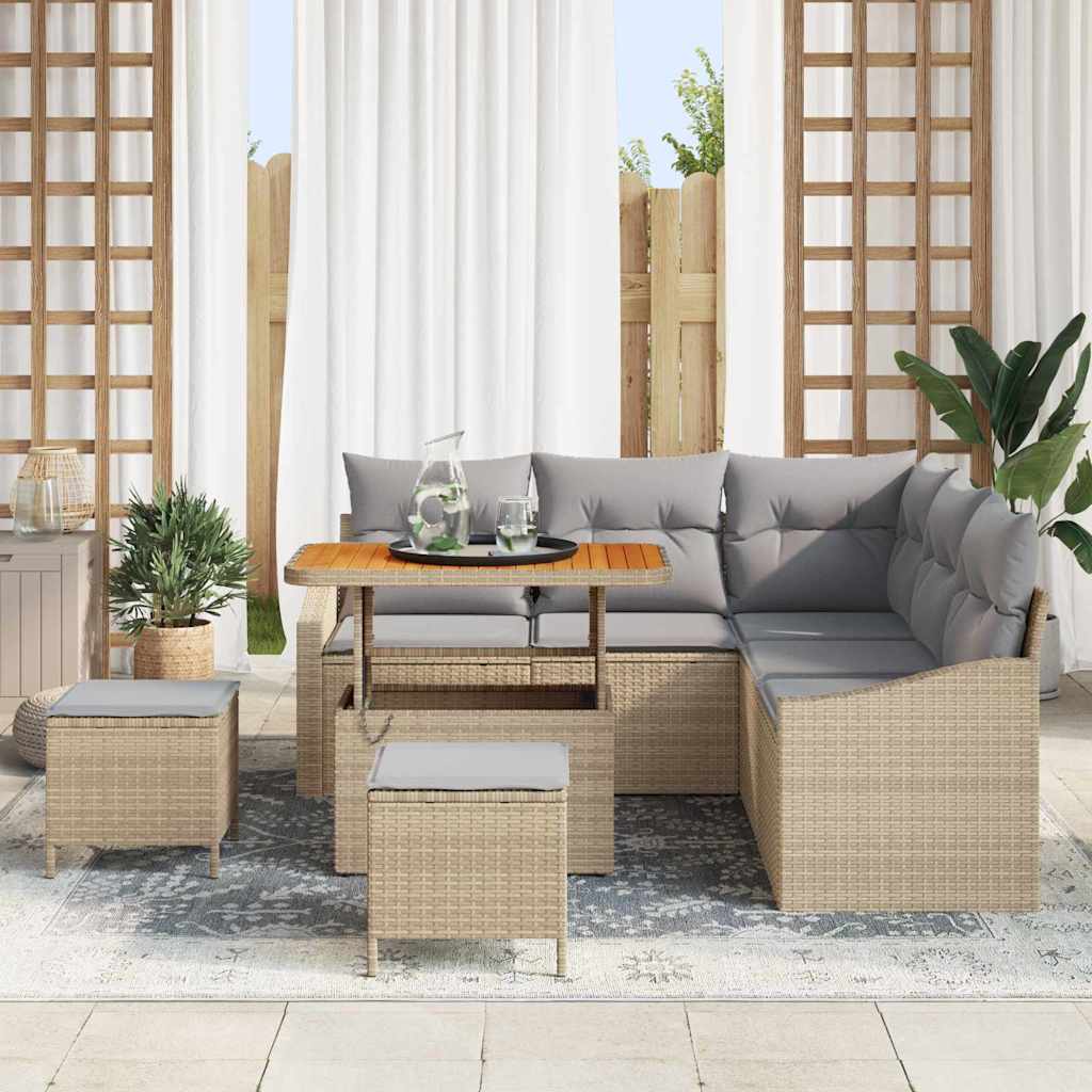 Havesofa Sæt 8 stk. 7-Antal sæder Beige Poly rattan