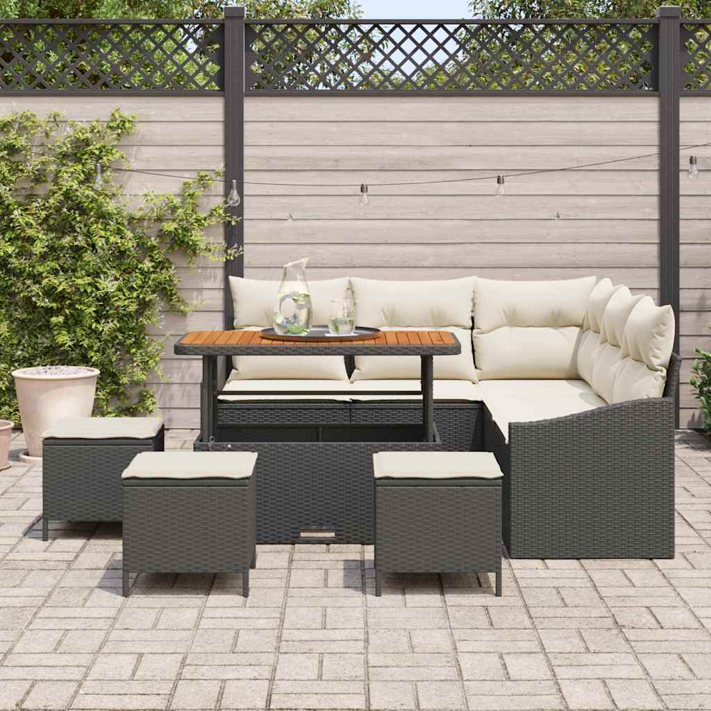 Havesofa Sæt 9 stk. 8-Antal sæder Sort Poly rattan