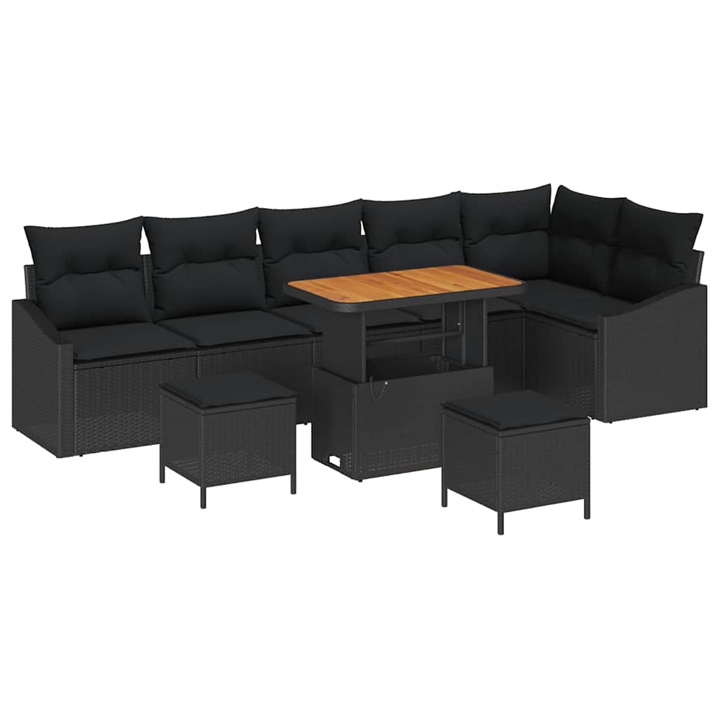 Havesofa Sæt 9 stk. 7-Antal sæder Sort Poly rattan