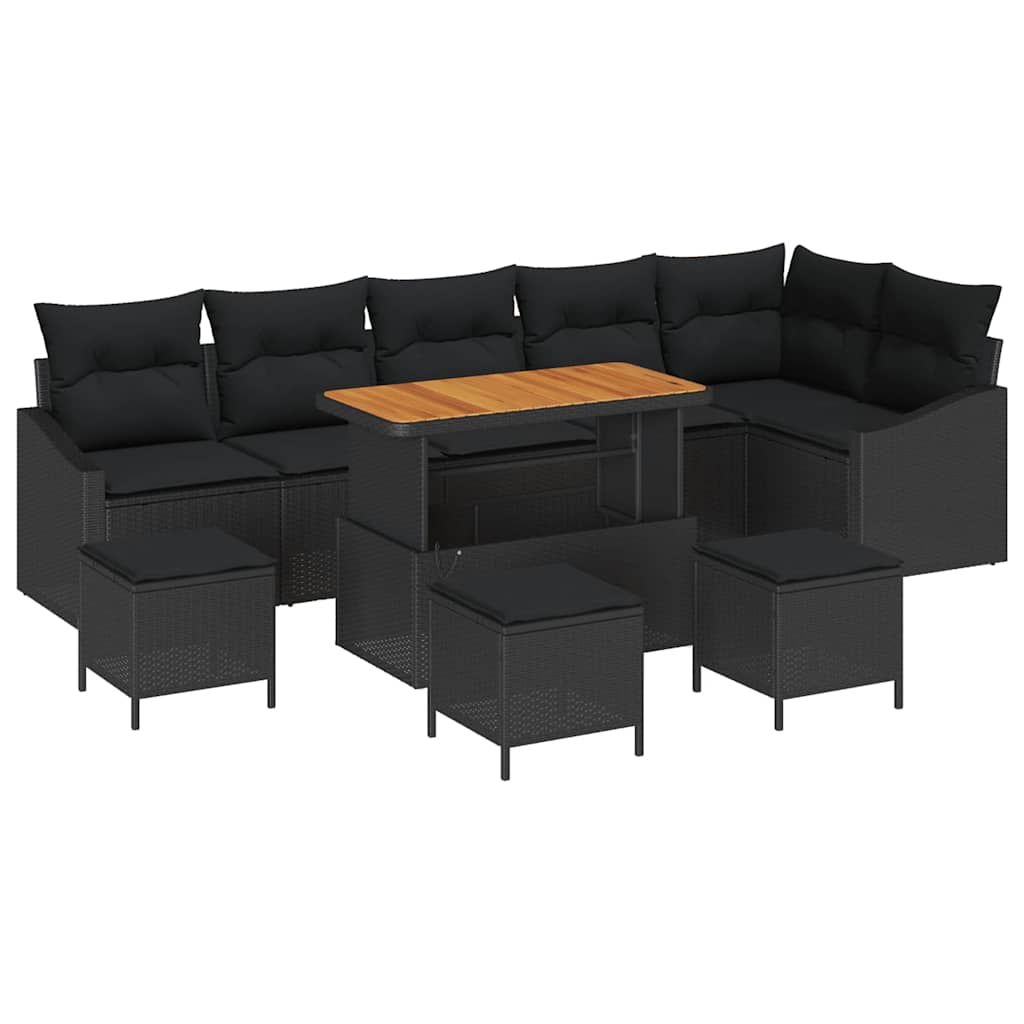 Havesofa Sæt 10 stk. 8-Antal sæder Sort Poly rattan