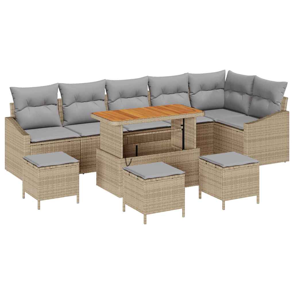 Havesofa Sæt 10 stk. 8-Antal sæder Beige Poly rattan