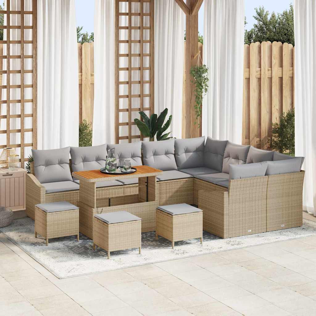Havesofa Sæt 13 stk. 8-Antal sæder Beige Poly rattan
