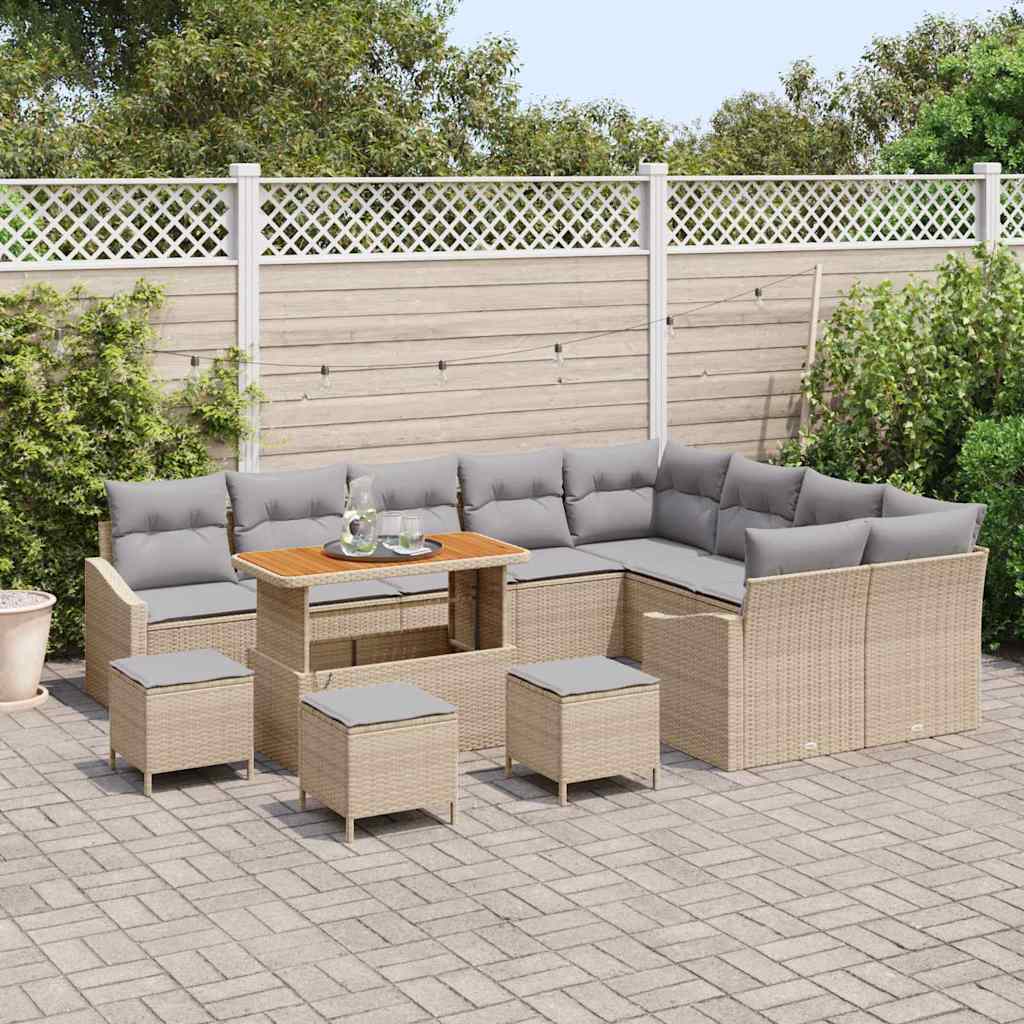 Havesofa Sæt 13 stk. 8-Antal sæder Beige Poly rattan