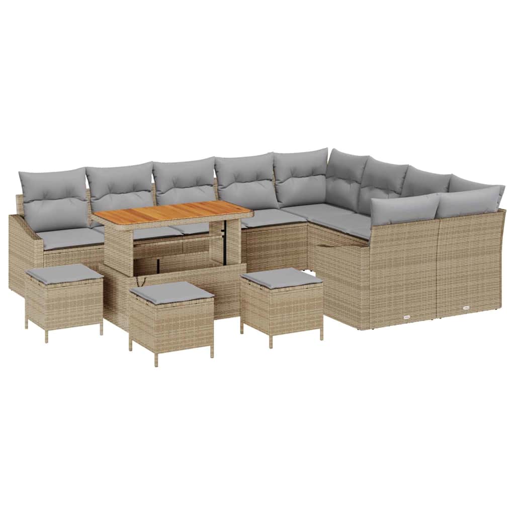 Havesofa Sæt 13 stk. 8-Antal sæder Beige Poly rattan
