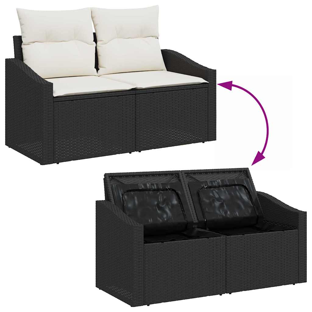 Havesofa Sæt med pude med opbevaring 13 pcs Sort Poly rattan