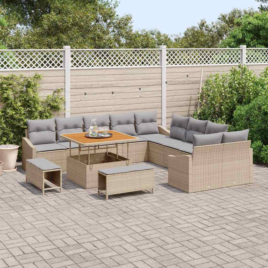 Havesofa Sæt med pude med opbevaring 13 pcs Beige Poly rattan