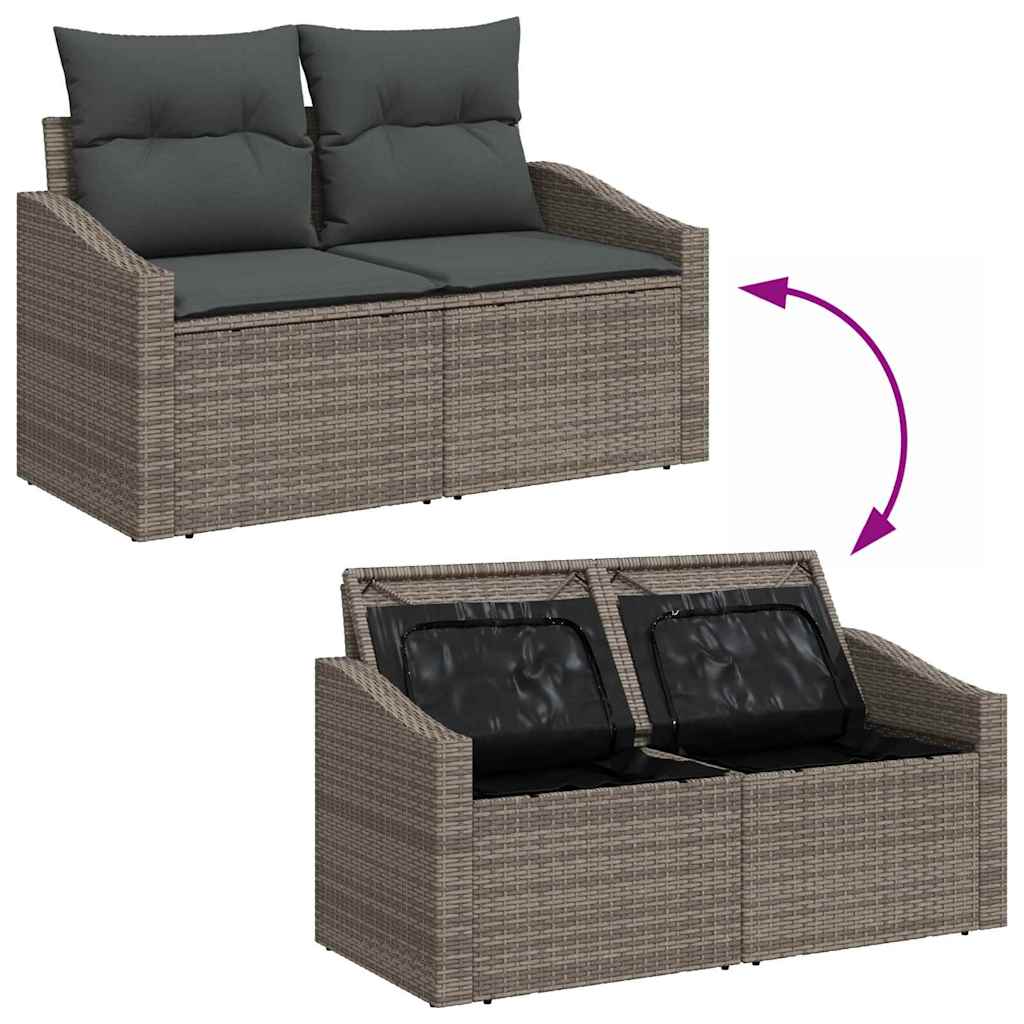 Havesofa Sæt med pude med opbevaring 13 pcs Grå Poly rattan