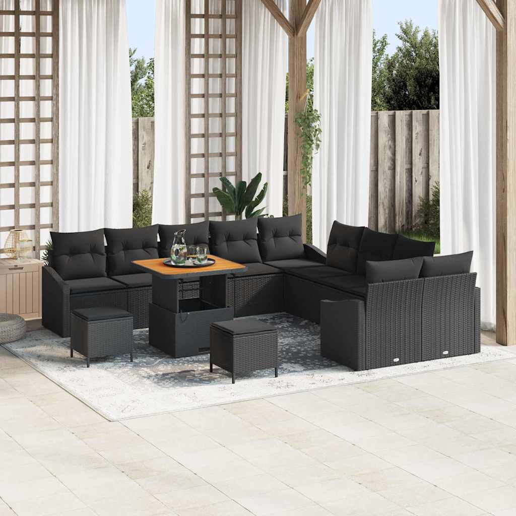 Havesofa Sæt med pude med opbevaring 13 pcs Sort Poly rattan