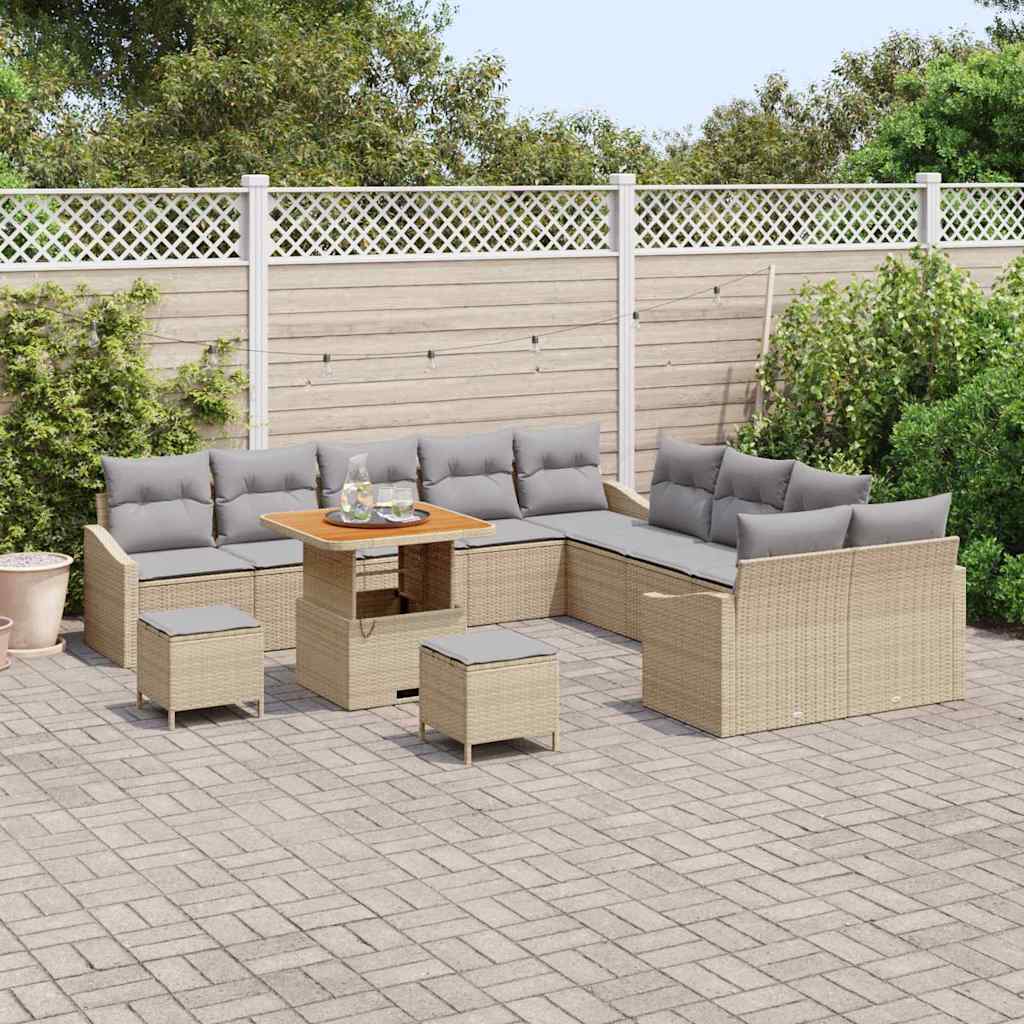 Havesofa Sæt med pude med opbevaring 13 pcs Beige Poly rattan