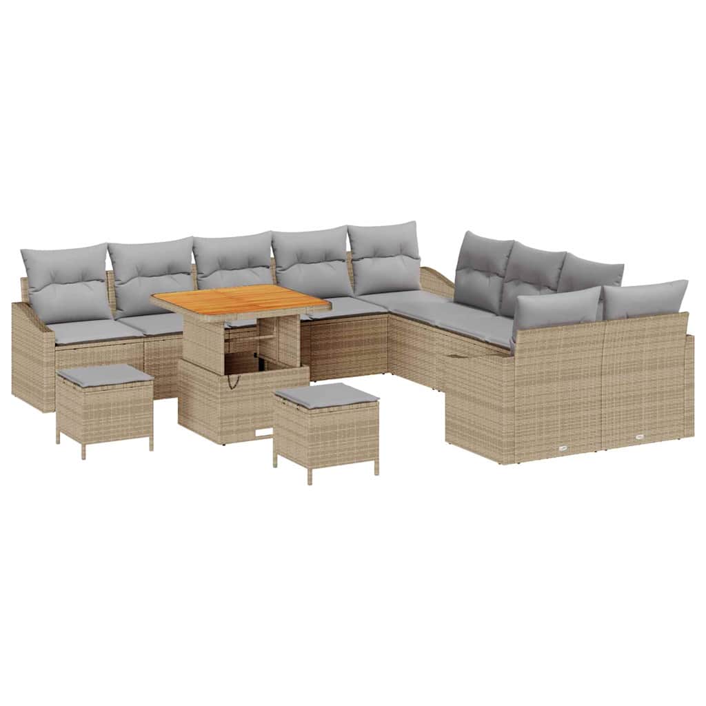 Havesofa Sæt med pude med opbevaring 13 pcs Beige Poly rattan