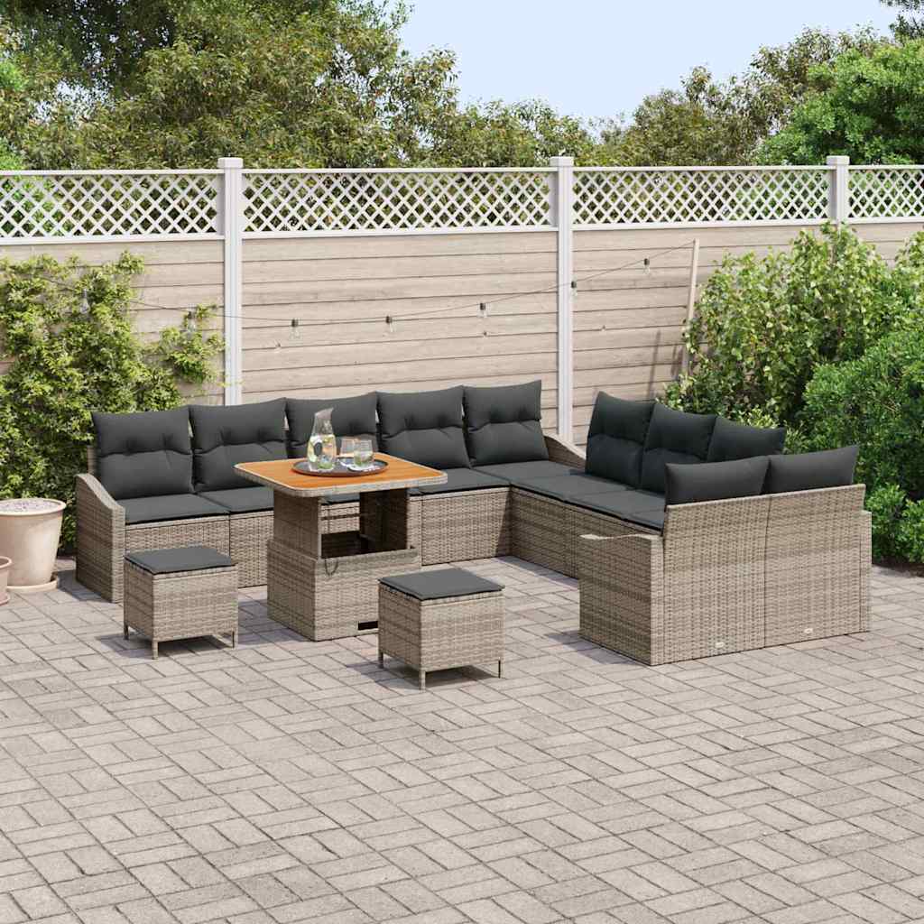 Havesofa Sæt med pude med opbevaring 13 pcs Grå Poly rattan