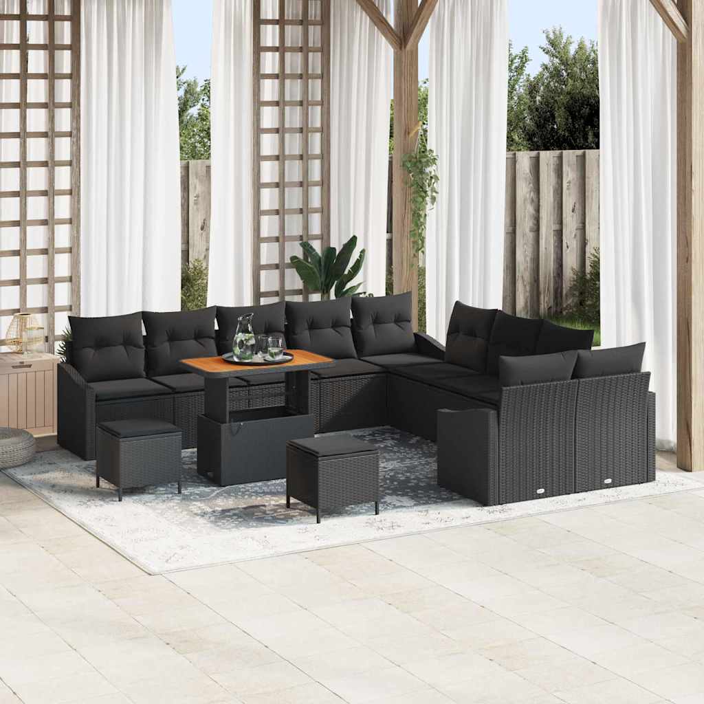 Havesofa Sæt med pude med opbevaring 13 pcs Sort Poly rattan