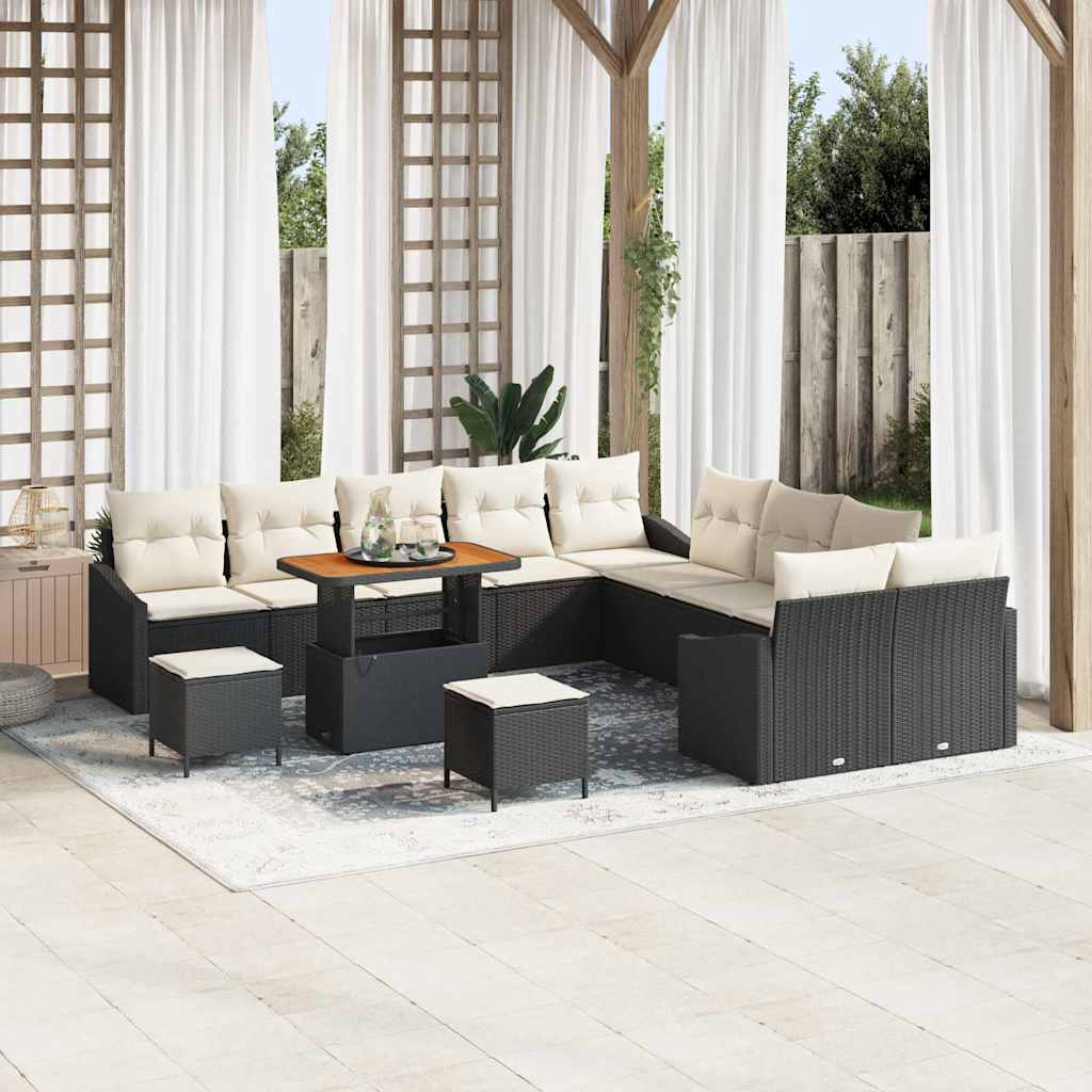 Havesofa Sæt med pude med opbevaring 13 pcs Sort Poly rattan