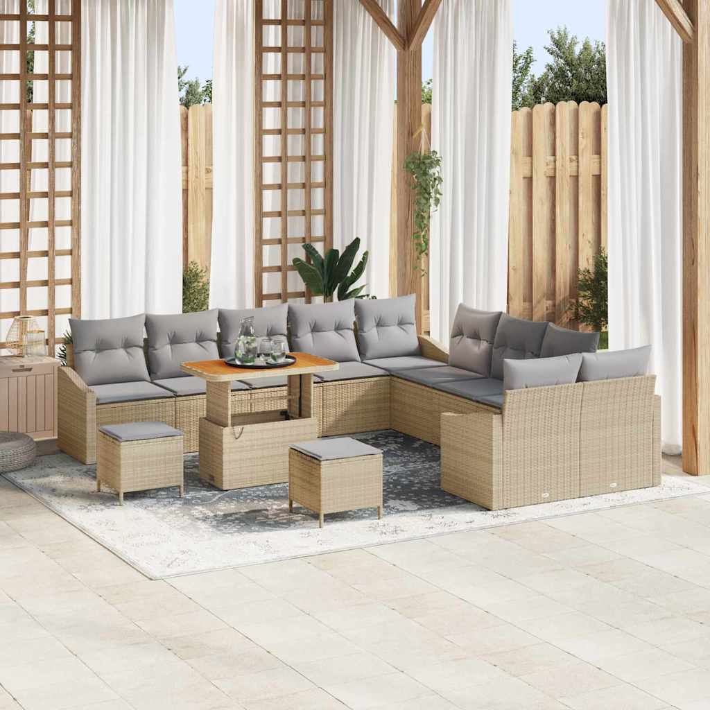 Havesofa Sæt 13 stk. 12-Antal sæder Beige Poly rattan