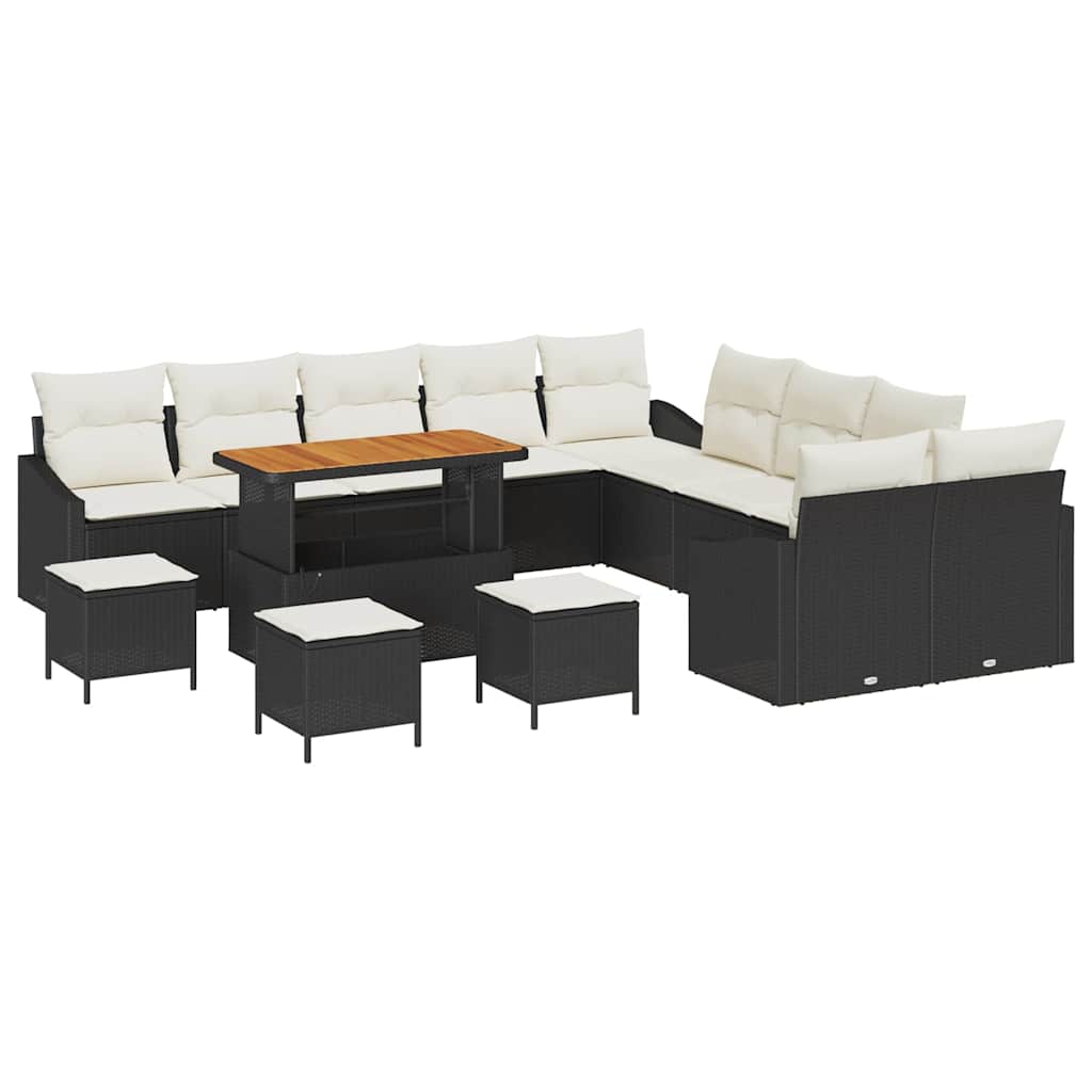 Havesofa Sæt med pude med opbevaring 13 pcs Sort Poly rattan