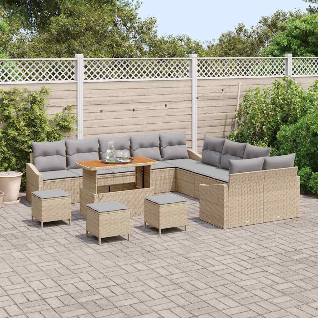 Havesofa Sæt med pude med opbevaring 13 pcs Beige Poly rattan