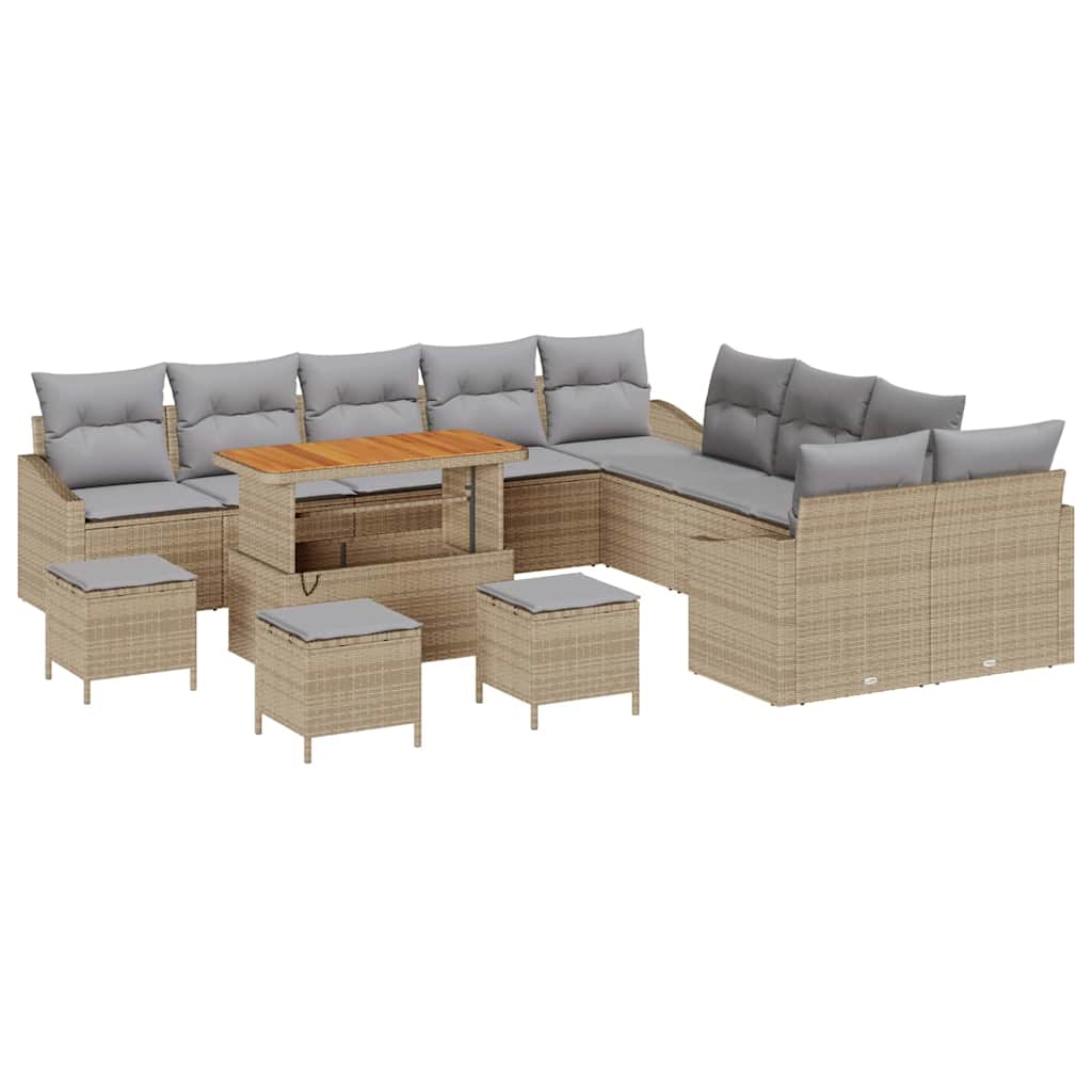 Havesofa Sæt med pude med opbevaring 13 pcs Beige Poly rattan