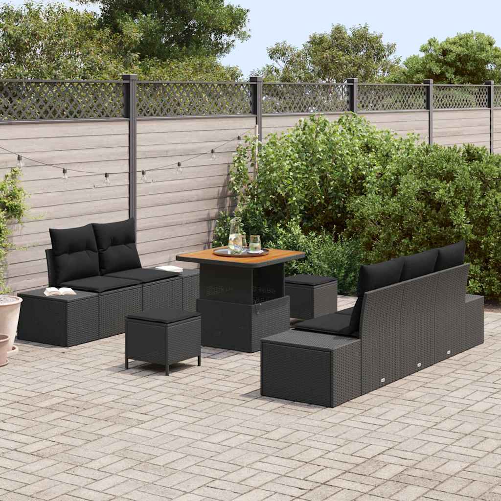 Havesofa Sæt 8 stk. 7-Antal sæder Sort Poly rattan