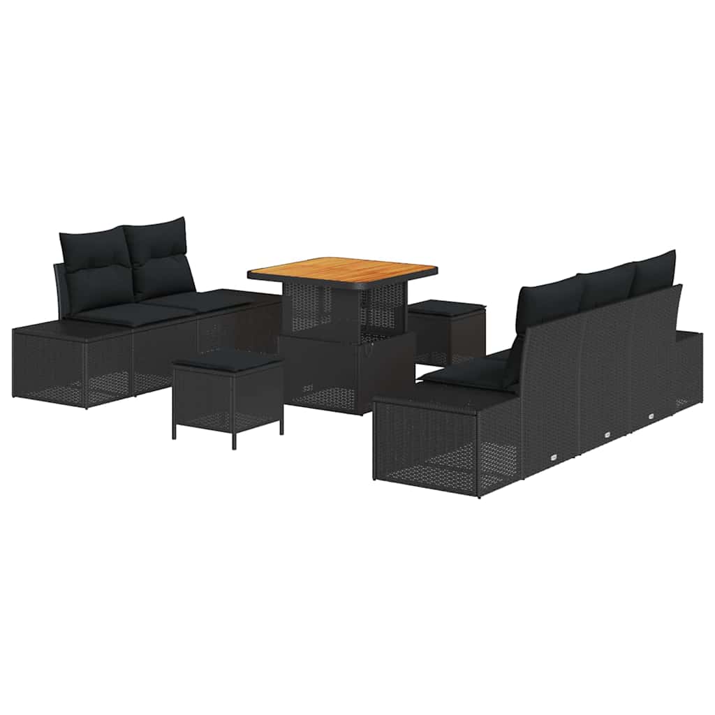 Havesofa Sæt 8 stk. 7-Antal sæder Sort Poly rattan