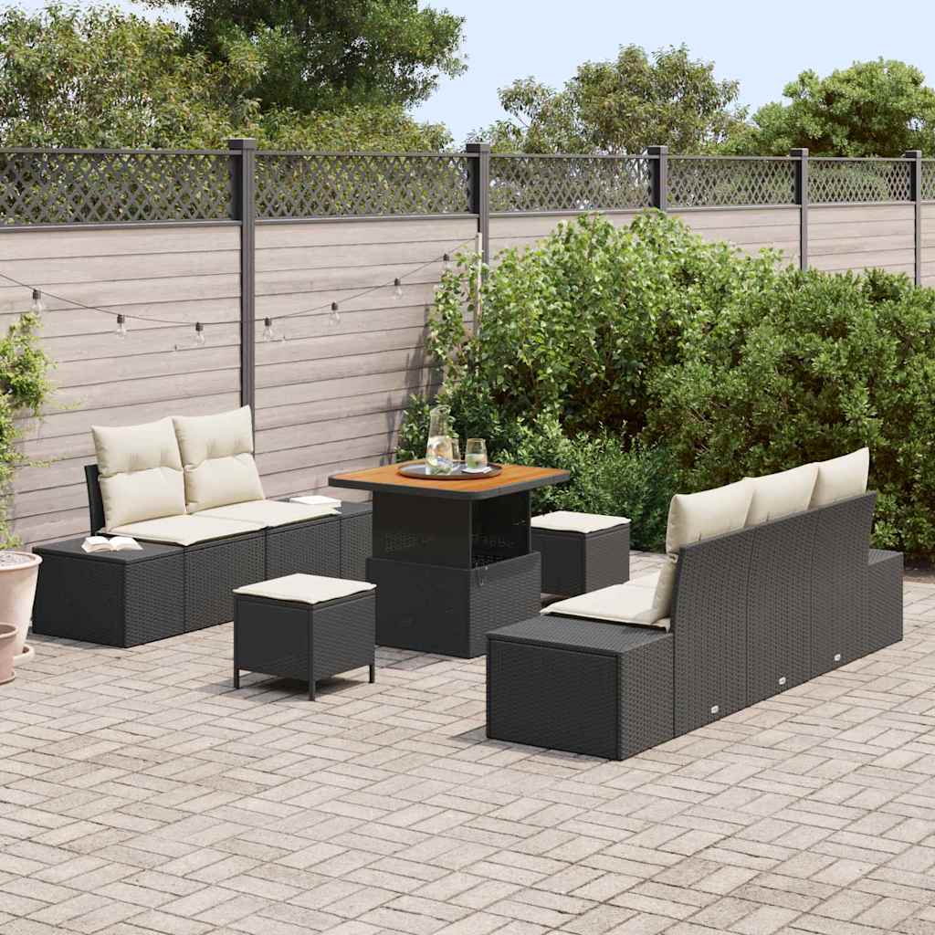 Havesofa Sæt 8 stk. 7-Antal sæder Sort Poly rattan