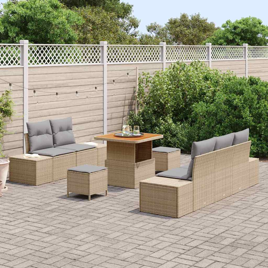 Havesofa Sæt 8 stk. 7-Antal sæder Beige Poly rattan