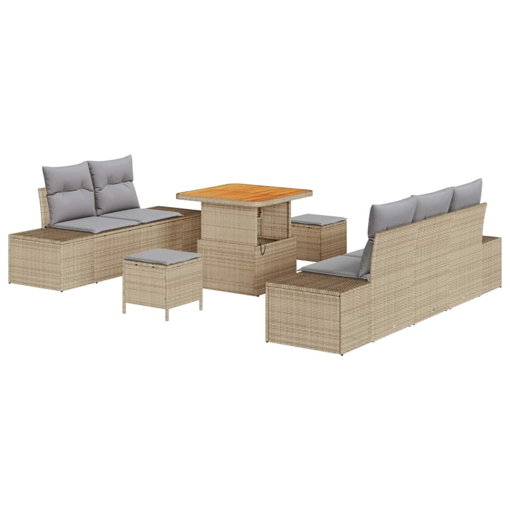 Havesofa Sæt 8 stk. 7-Antal sæder Beige Poly rattan