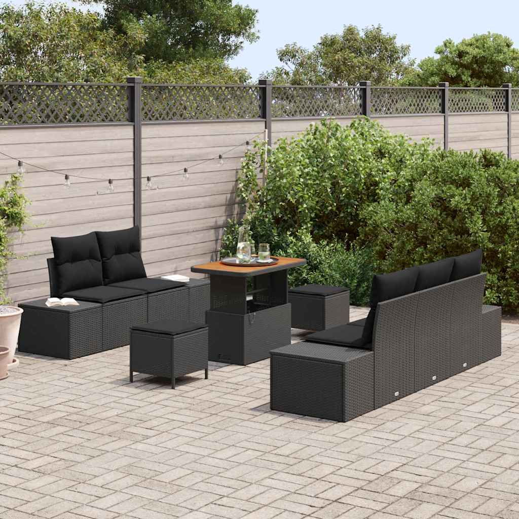 Havesofa Sæt 8 stk. 7-Antal sæder Sort Poly rattan