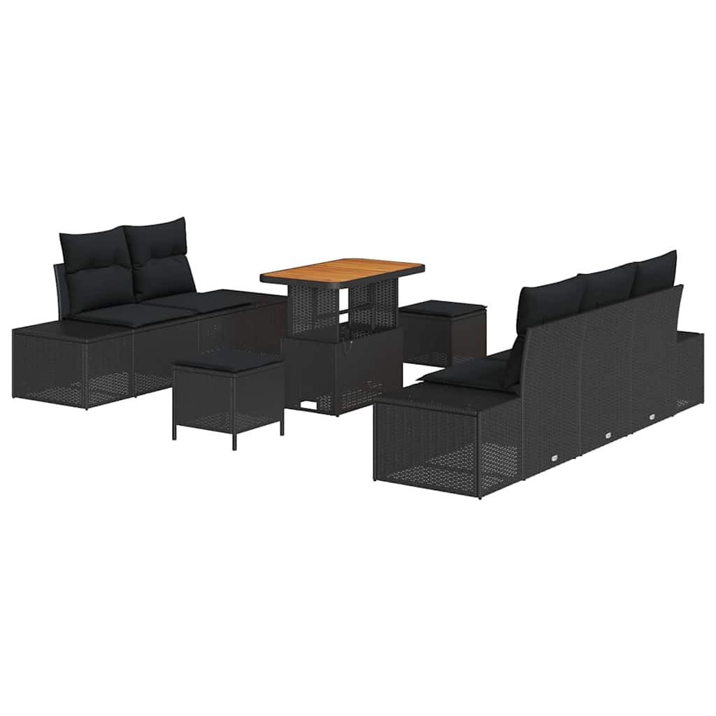 Havesofa Sæt 8 stk. 7-Antal sæder Sort Poly rattan
