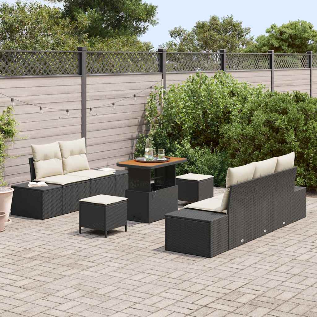 Havesofa Sæt 8 stk. 7-Antal sæder Sort Poly rattan
