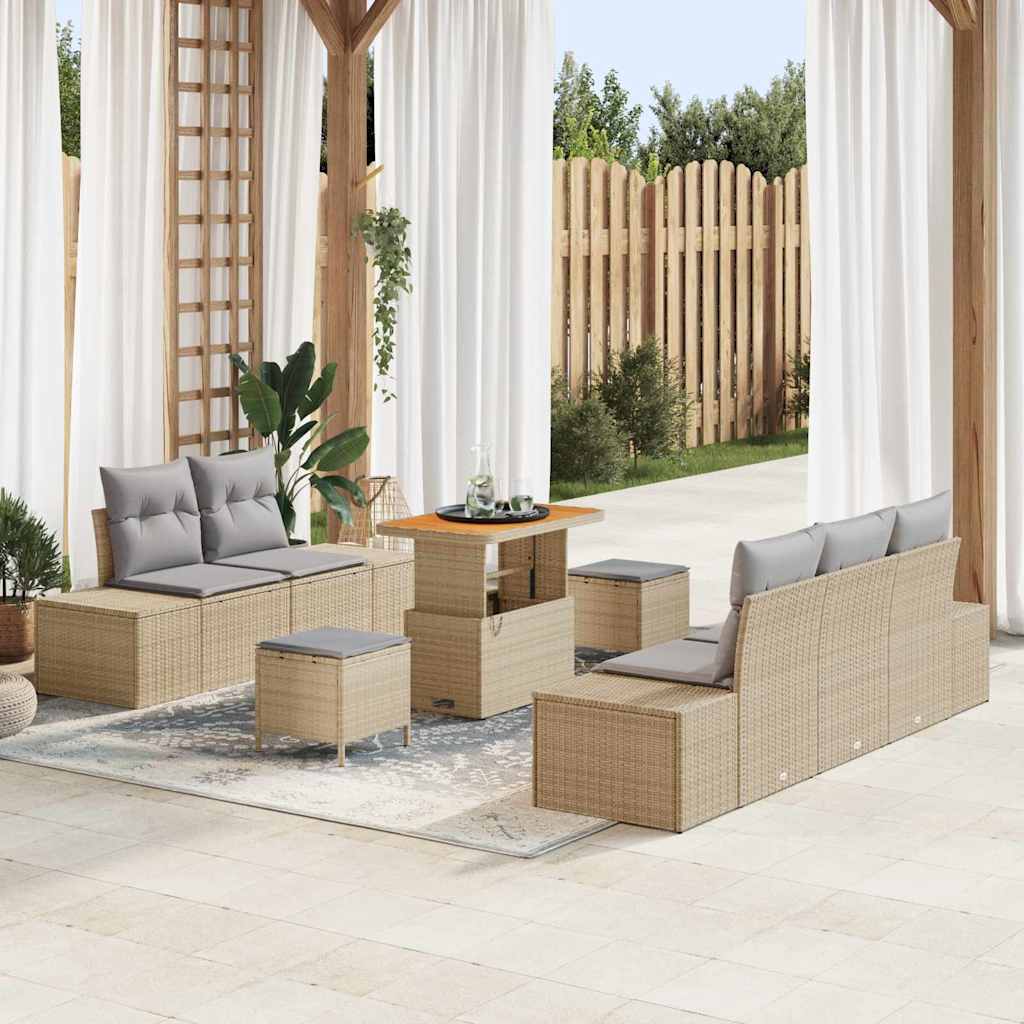 Havesofa Sæt 8 stk. 7-Antal sæder Beige Poly rattan